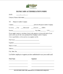 Hingham Lumber bank authorization form
